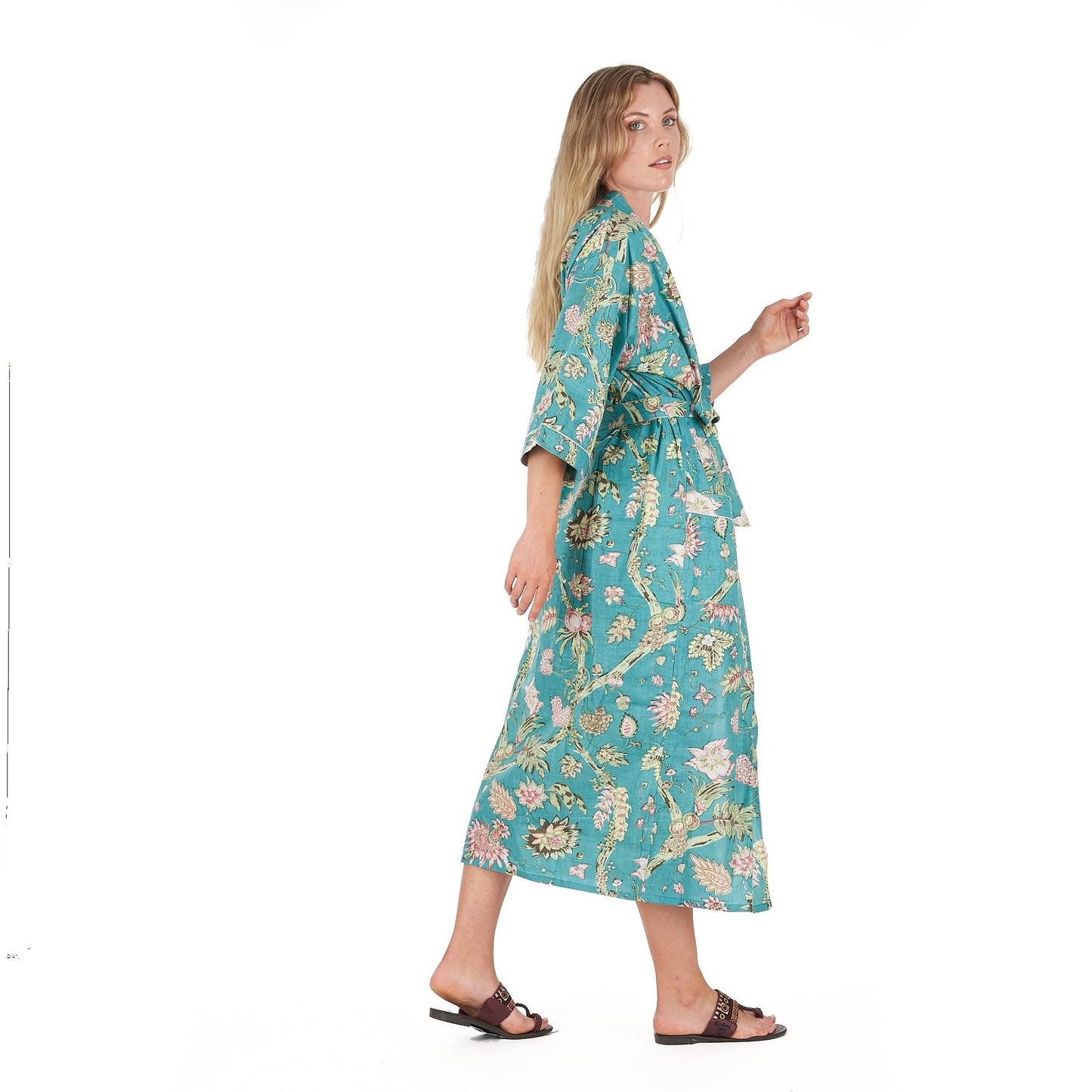 Coastal Cool Cotton Kimono Robe – Hand-Screen Printed, Soft & Versatile