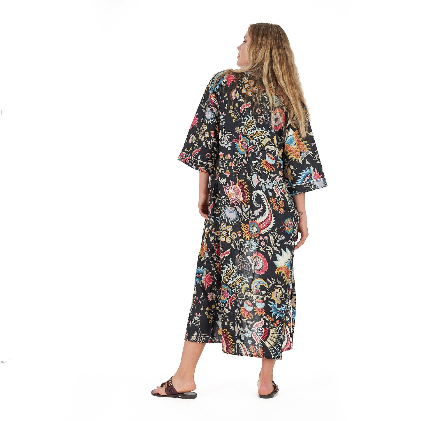 Twilight Tropics Cotton Kimono Robe – Hand-Screen Printed, Soft & Versatile