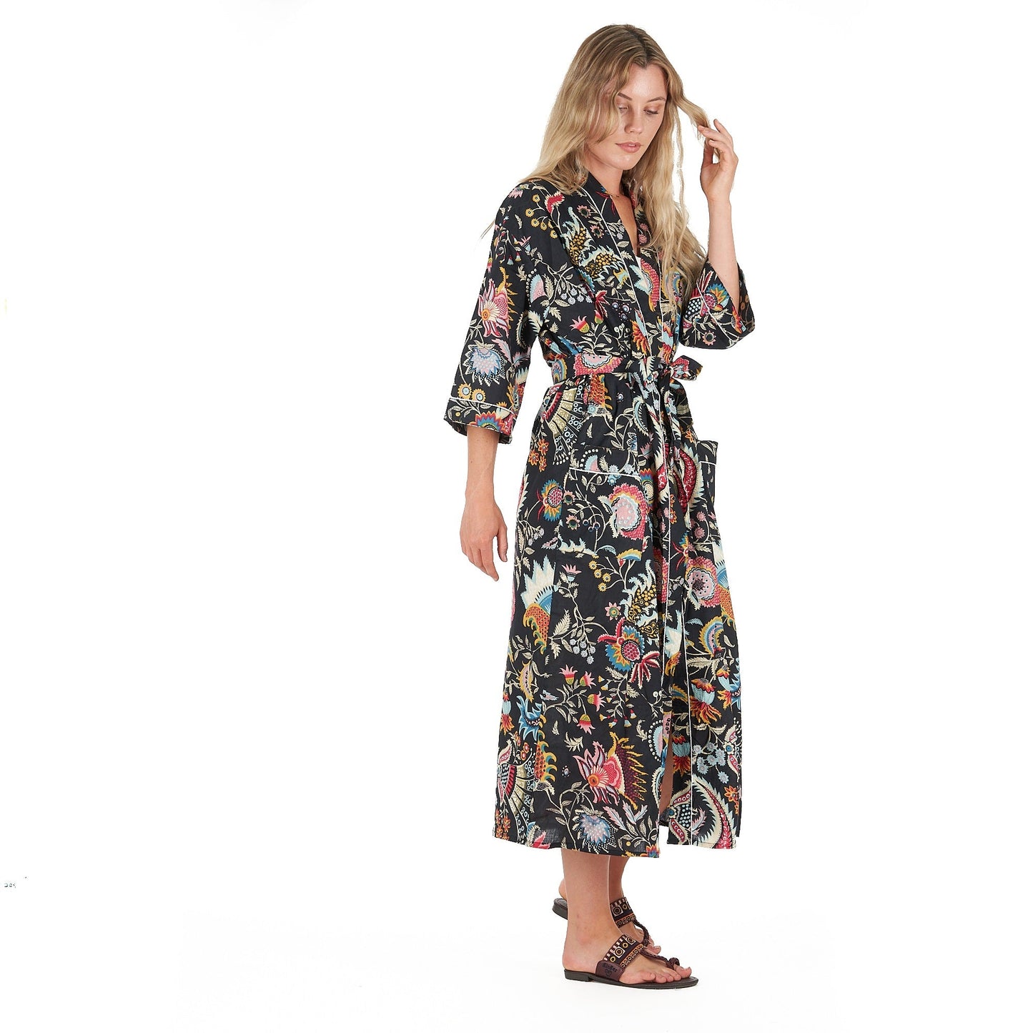 Twilight Tropics Cotton Kimono Robe – Hand-Screen Printed, Soft & Versatile