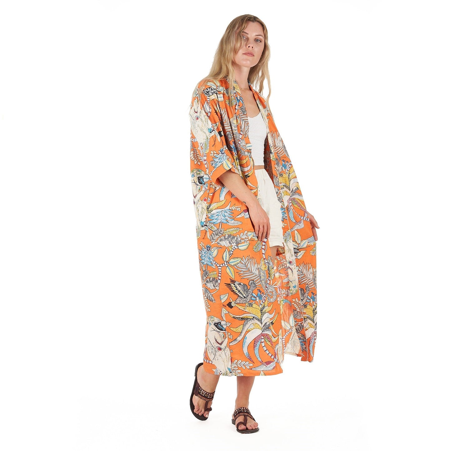 Paradise Petals Cotton Kimono Robe – Hand-Screen Printed, Soft & Versatile