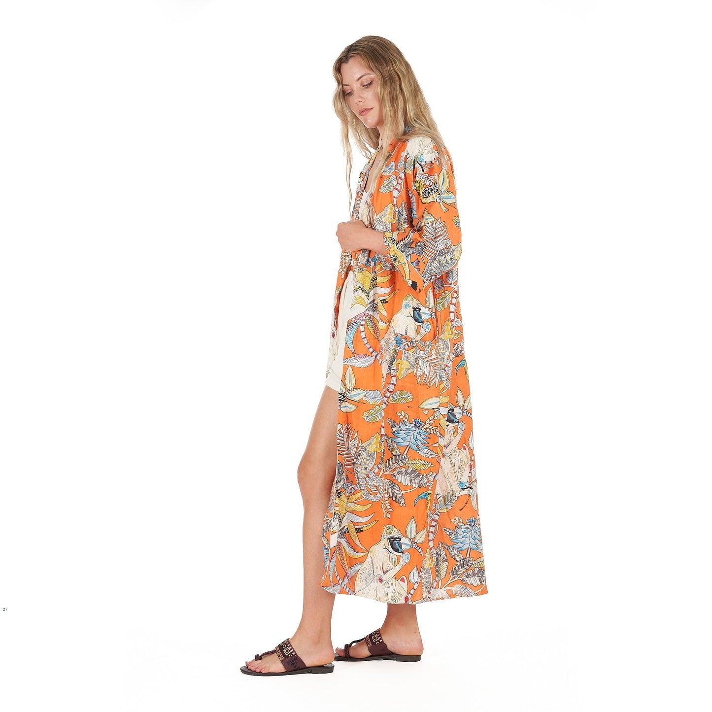 Paradise Petals Cotton Kimono Robe – Hand-Screen Printed, Soft & Versatile