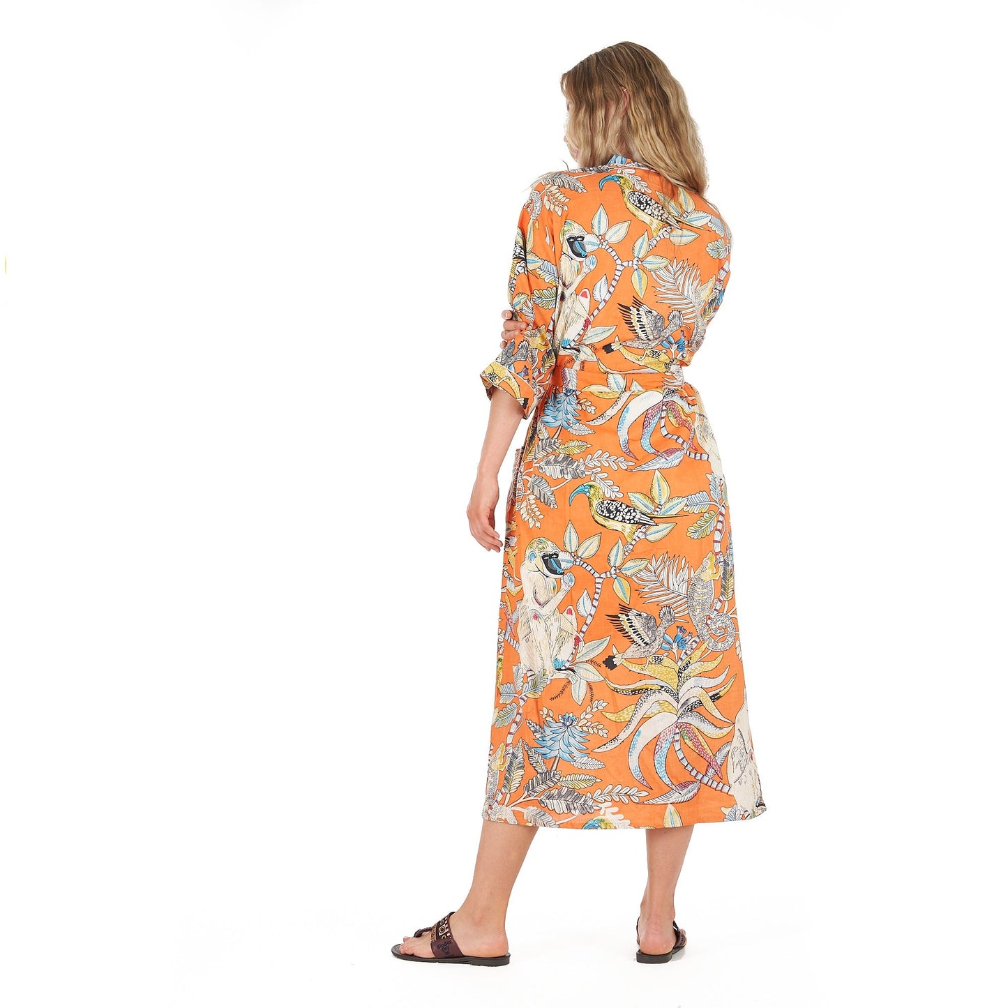 Paradise Petals Cotton Kimono Robe – Hand-Screen Printed, Soft & Versatile