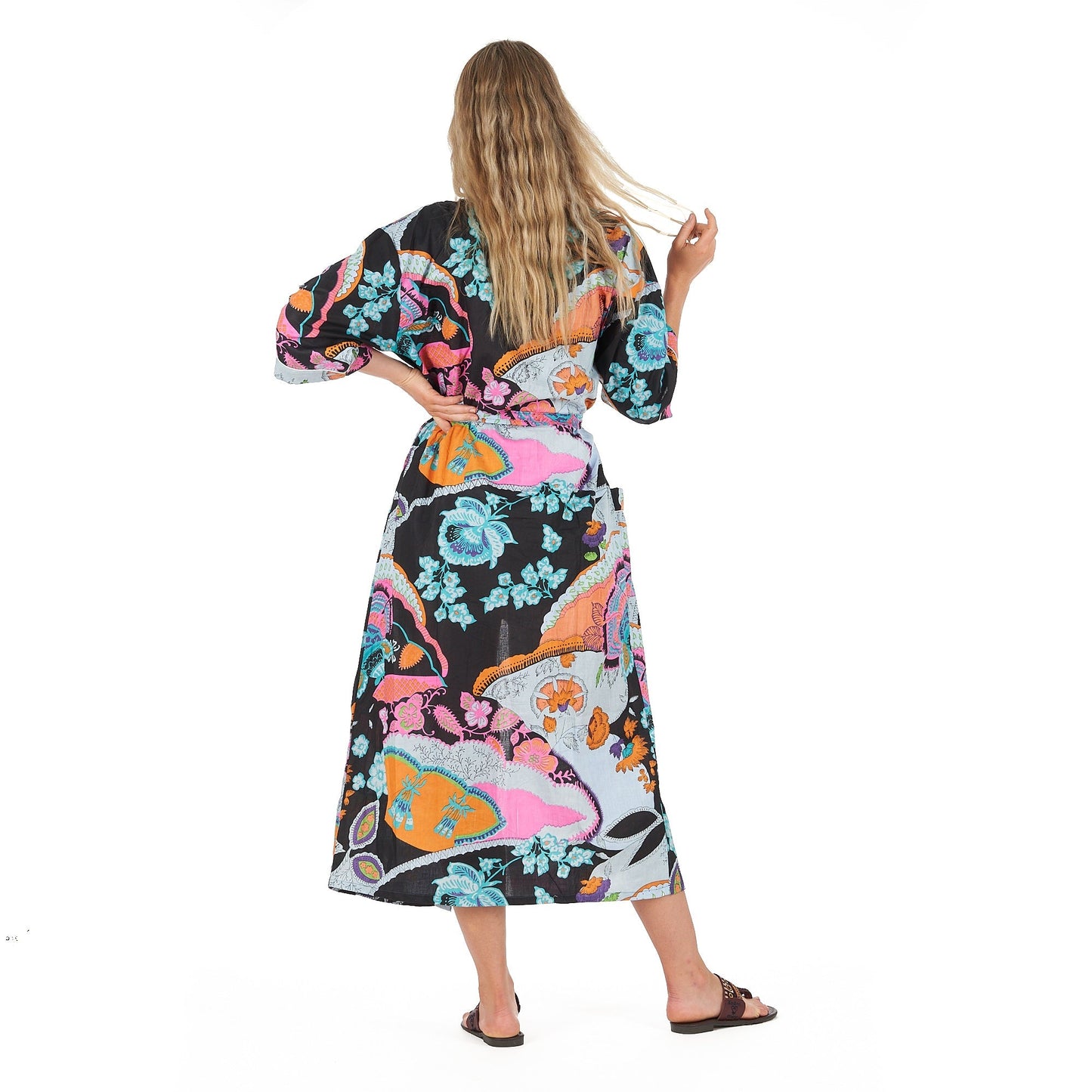 Moonlit Flora Cotton Kimono Robe – Hand-Screen Printed, Soft & Versatile