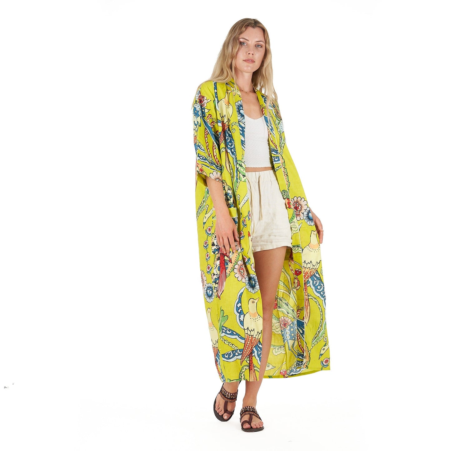 Vibrant Paradise Cotton Kimono Robe – Frida Kahlo-Inspired, Hand-Printed, Multi-Way Wear