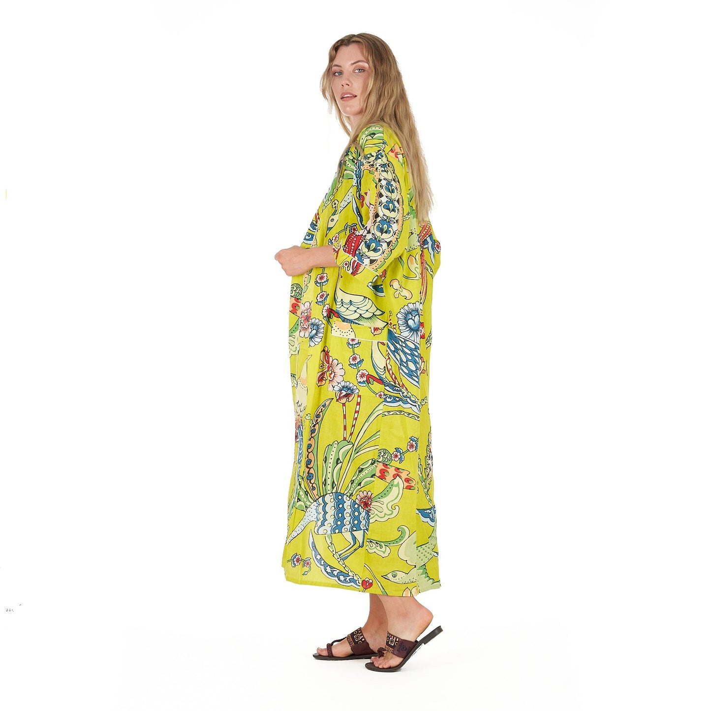 Vibrant Paradise Cotton Kimono Robe – Frida Kahlo-Inspired, Hand-Printed, Multi-Way Wear