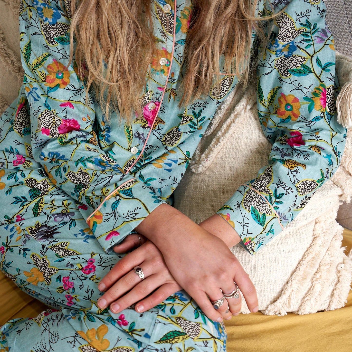 Tranquil Escape Cotton Pajama Set – Hand-Screen Printed Sleepwear, Limited Edition Lounge Wear