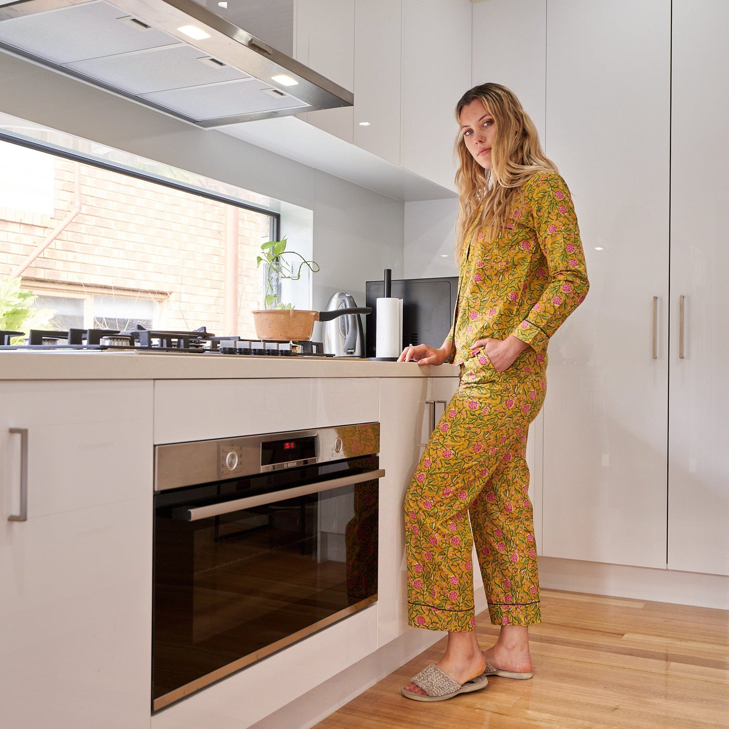 Floral Dreams Cotton Pajama Set – Hand-Screen Printed, Soft Lounge Wear