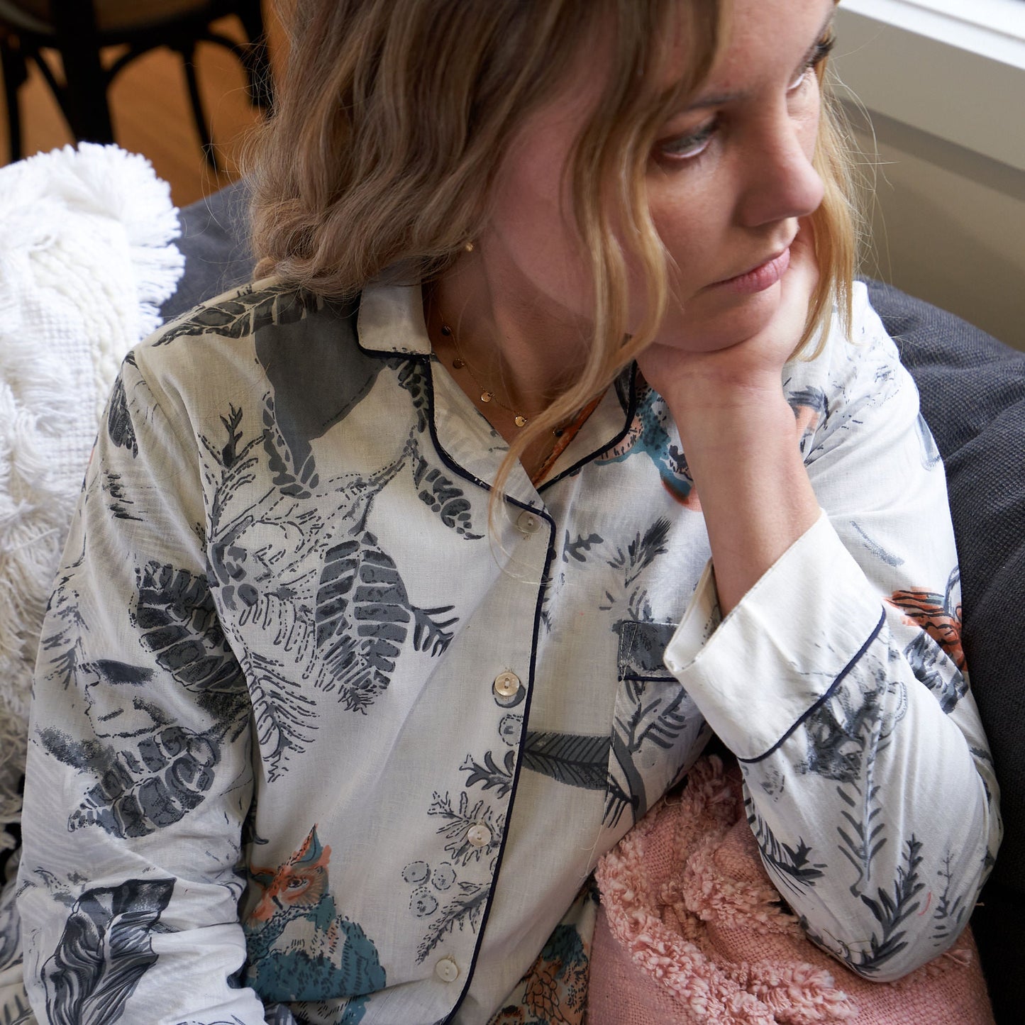 Enchanting Bride Floral Pajama Set – Cotton, Hand-Printed, Cozy Bridal Wear