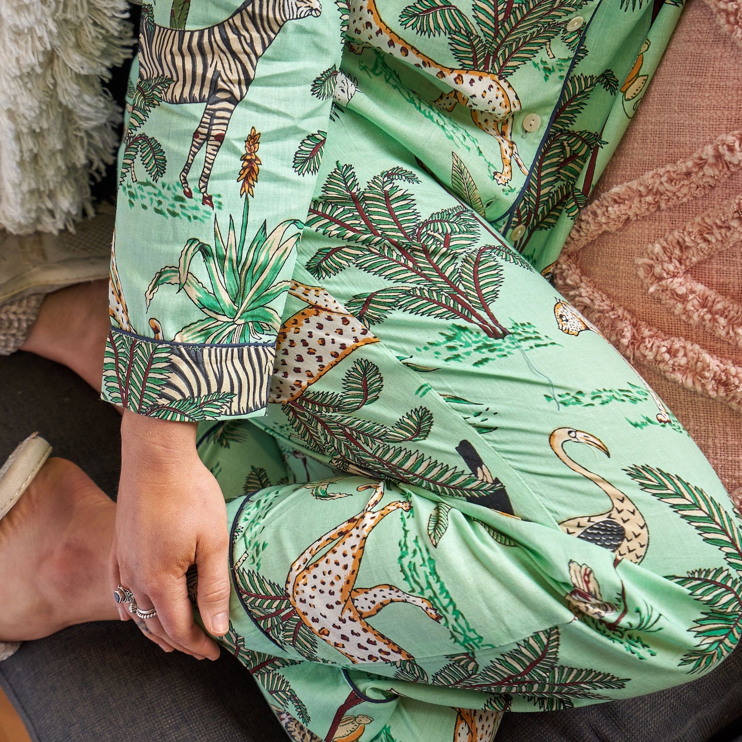 Floral Whispers Bridal Pajama Set – Cotton, Hand-Printed, Soft & Cozy Sleepwear