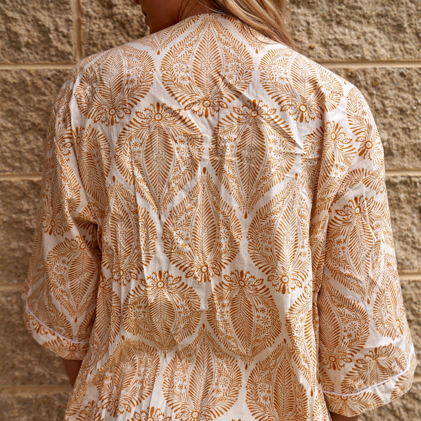 Earthly Echoes Cotton Cambric Kimono Robe – Frida Kahlo-Inspired Bird of Paradise Design, Versatile Loungewear & Kaftan