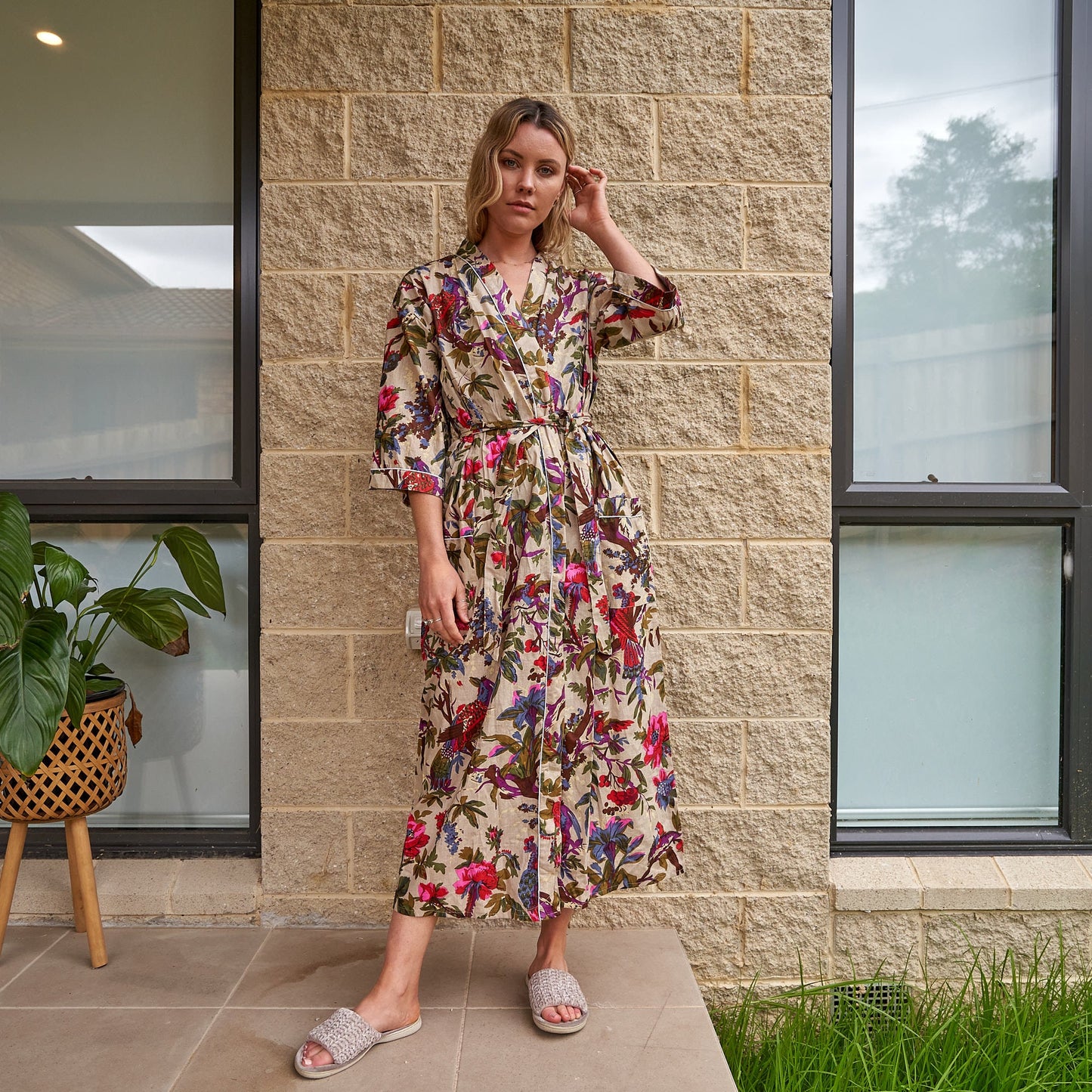 Feathered Haven 100% Cotton Kimono Robe