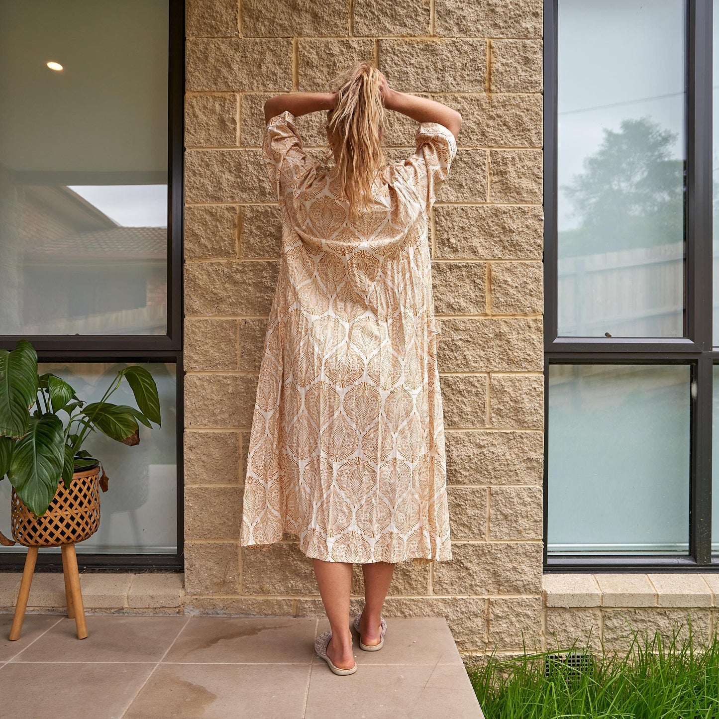 Earthly Echoes Cotton Cambric Kimono Robe – Frida Kahlo-Inspired Bird of Paradise Design, Versatile Loungewear & Kaftan