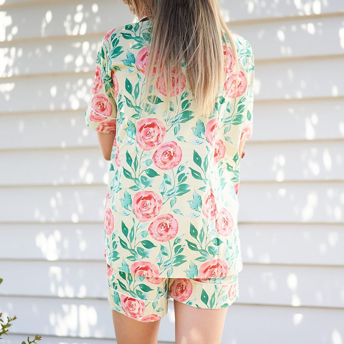 Cozy cotton pajama set with shorts and floral design
