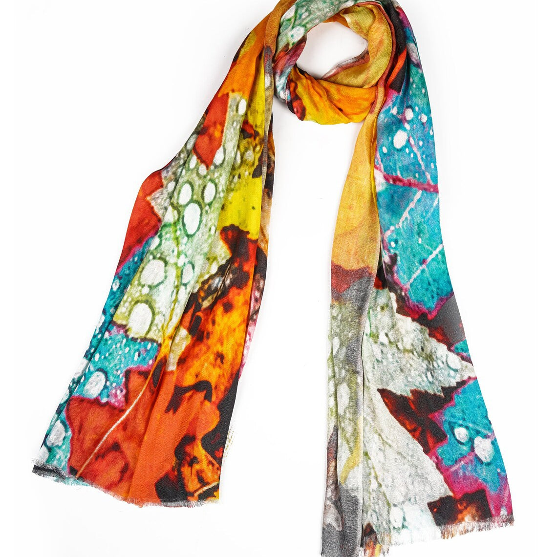 Colorful patterned scarf folded neatly