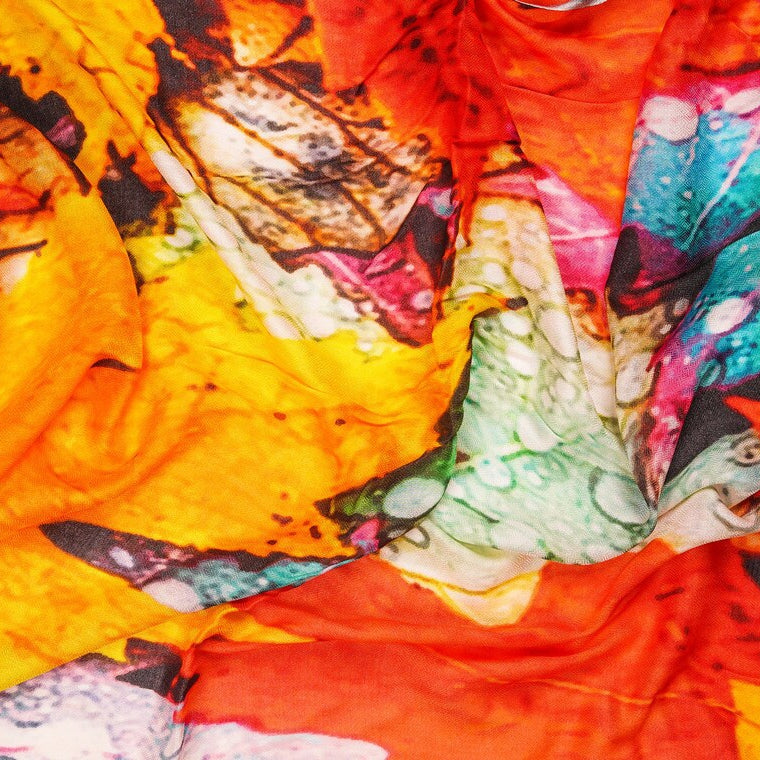 Colorful patterned scarf folded neatly