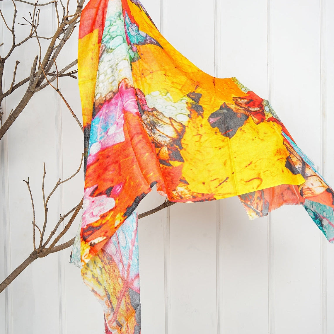 Colorful patterned scarf folded neatly