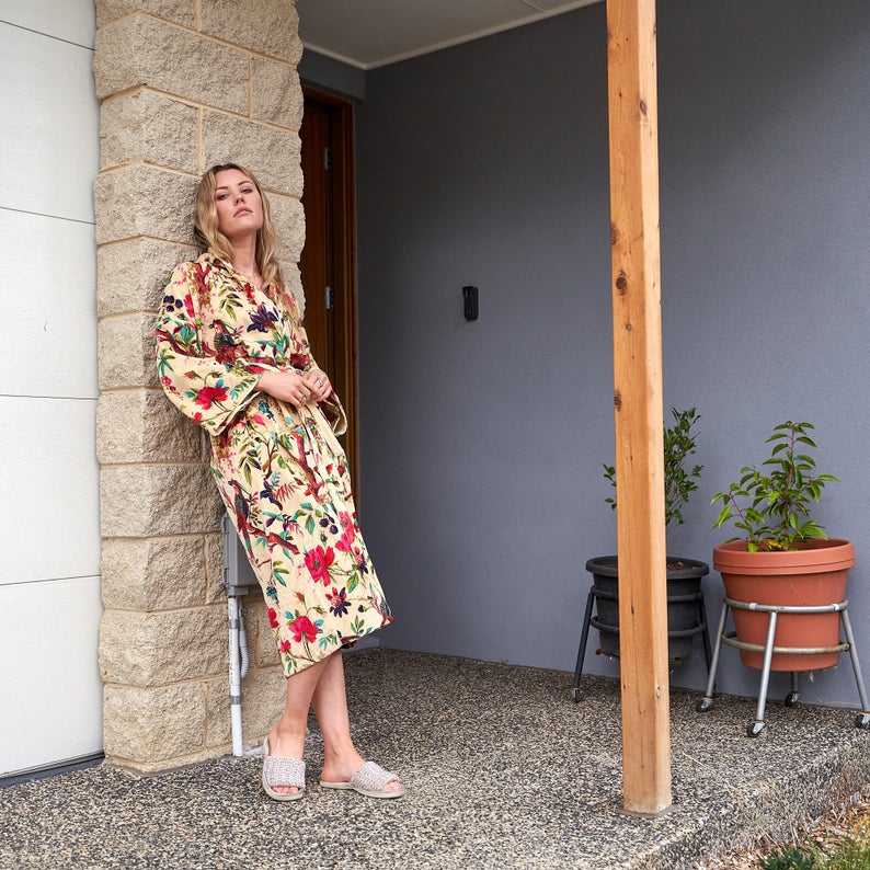 Sumptuous Sanctuary Kimono – Frida Kahlo Inspired Hand-Printed Velvet Robe