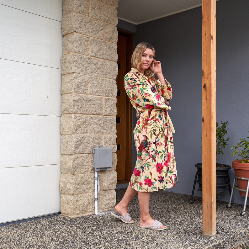 Sumptuous Sanctuary Kimono – Frida Kahlo Inspired Hand-Printed Velvet Robe