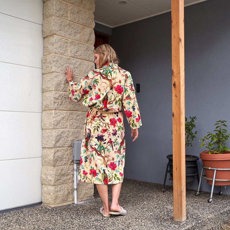Sumptuous Sanctuary Kimono – Frida Kahlo Inspired Hand-Printed Velvet Robe