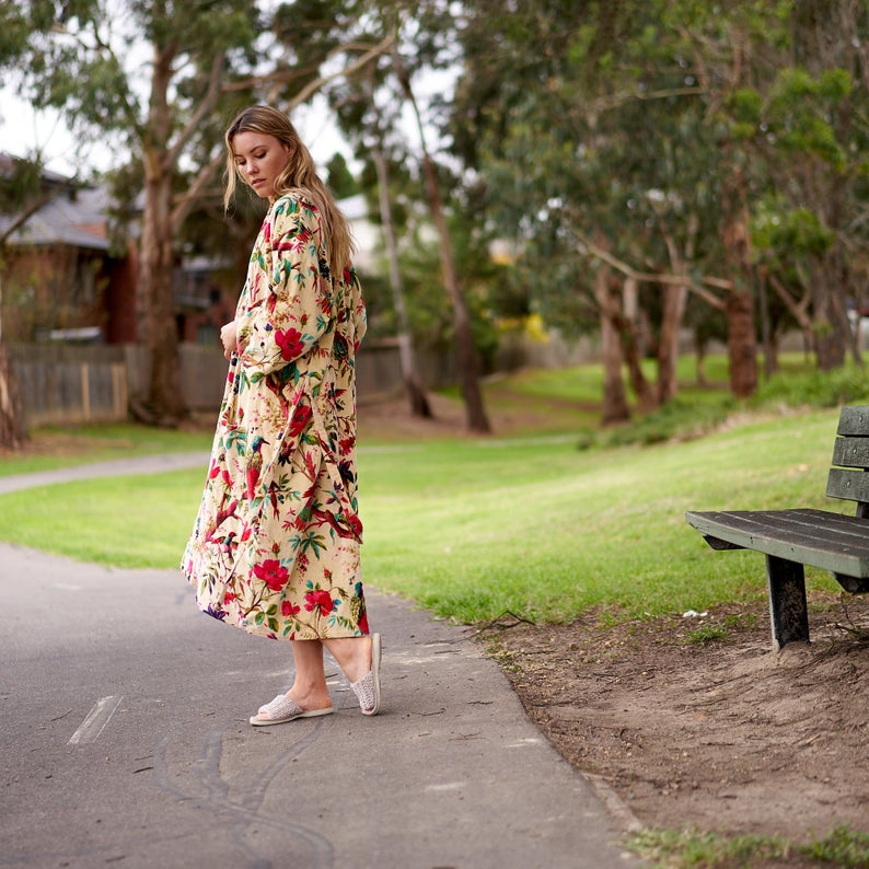 Floral Kimono – Frida Kahlo Inspired Hand-Printed Cotton Bathrobe