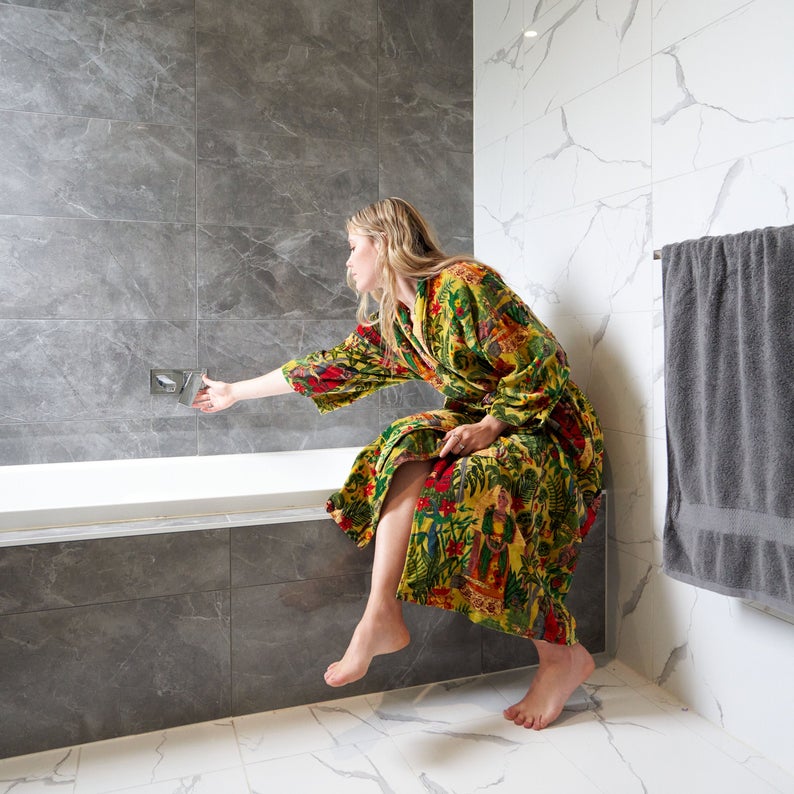 Belle Fleur Kimono – Frida Kahlo Inspired Hand-Printed Velvet Robe