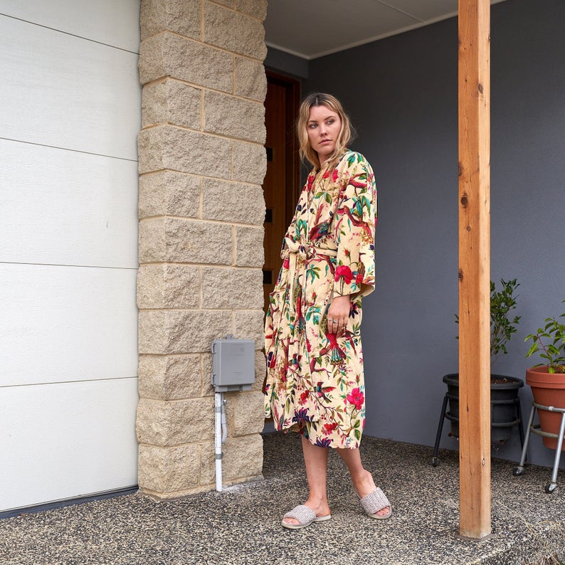 Sumptuous Sanctuary Kimono – Frida Kahlo Inspired Hand-Printed Velvet Robe