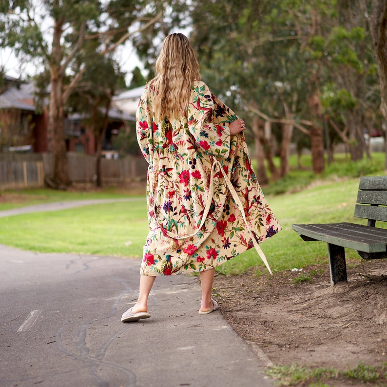 Floral Kimono – Frida Kahlo Inspired Hand-Printed Cotton Bathrobe