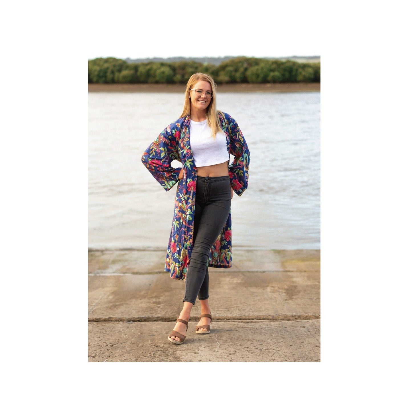 Crimson Bloom Cotton Kimono – Birds of Paradise Design