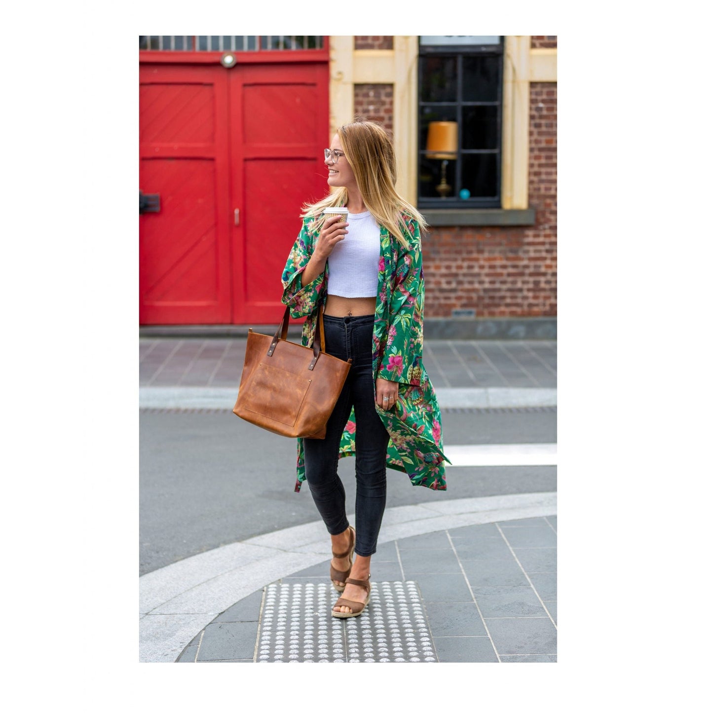 Emerald Foliage Kimono – Jungle Print Lightweight Cotton Robe