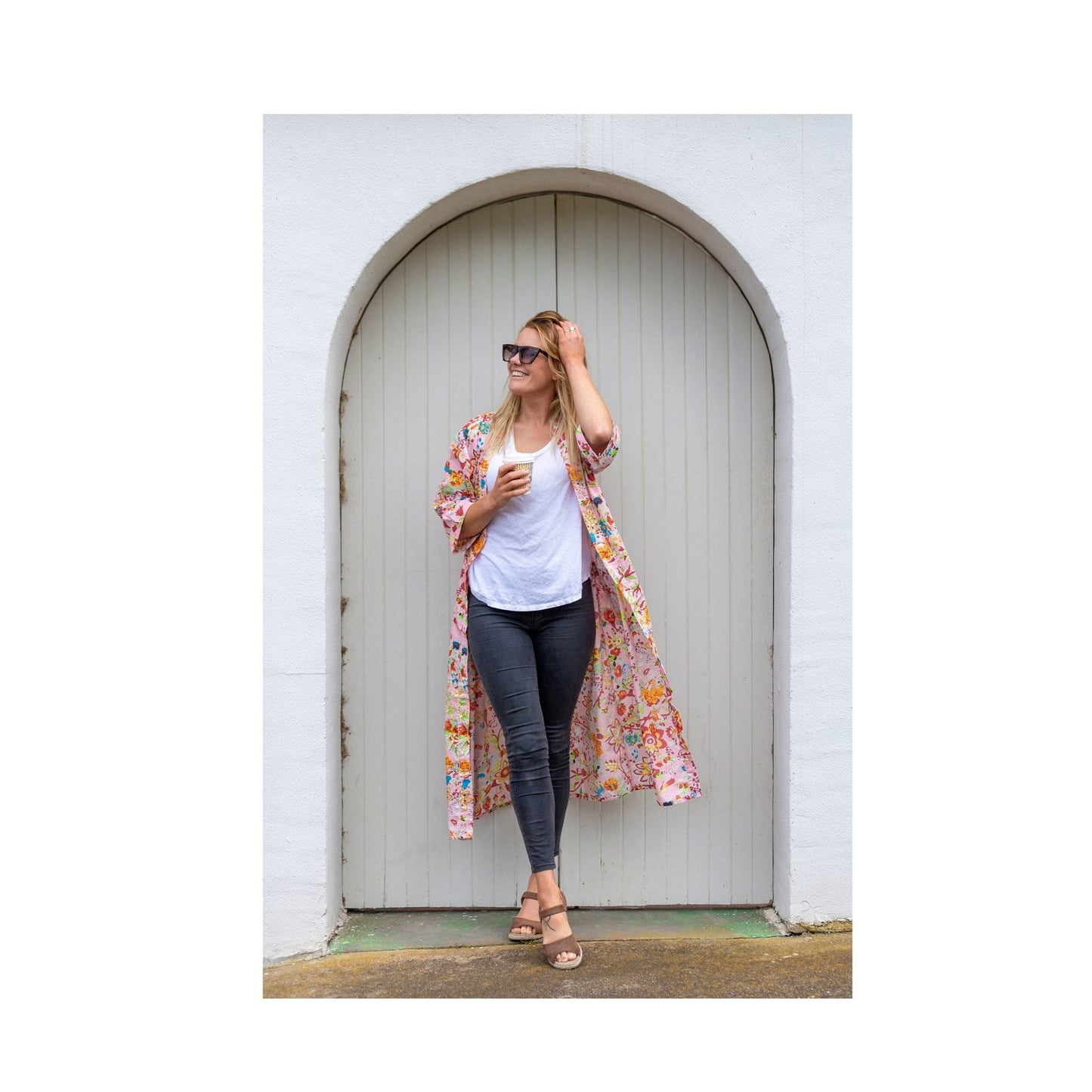 Peachy Petals Kimono – Bird of Paradise Print Lightweight Cotton Robe