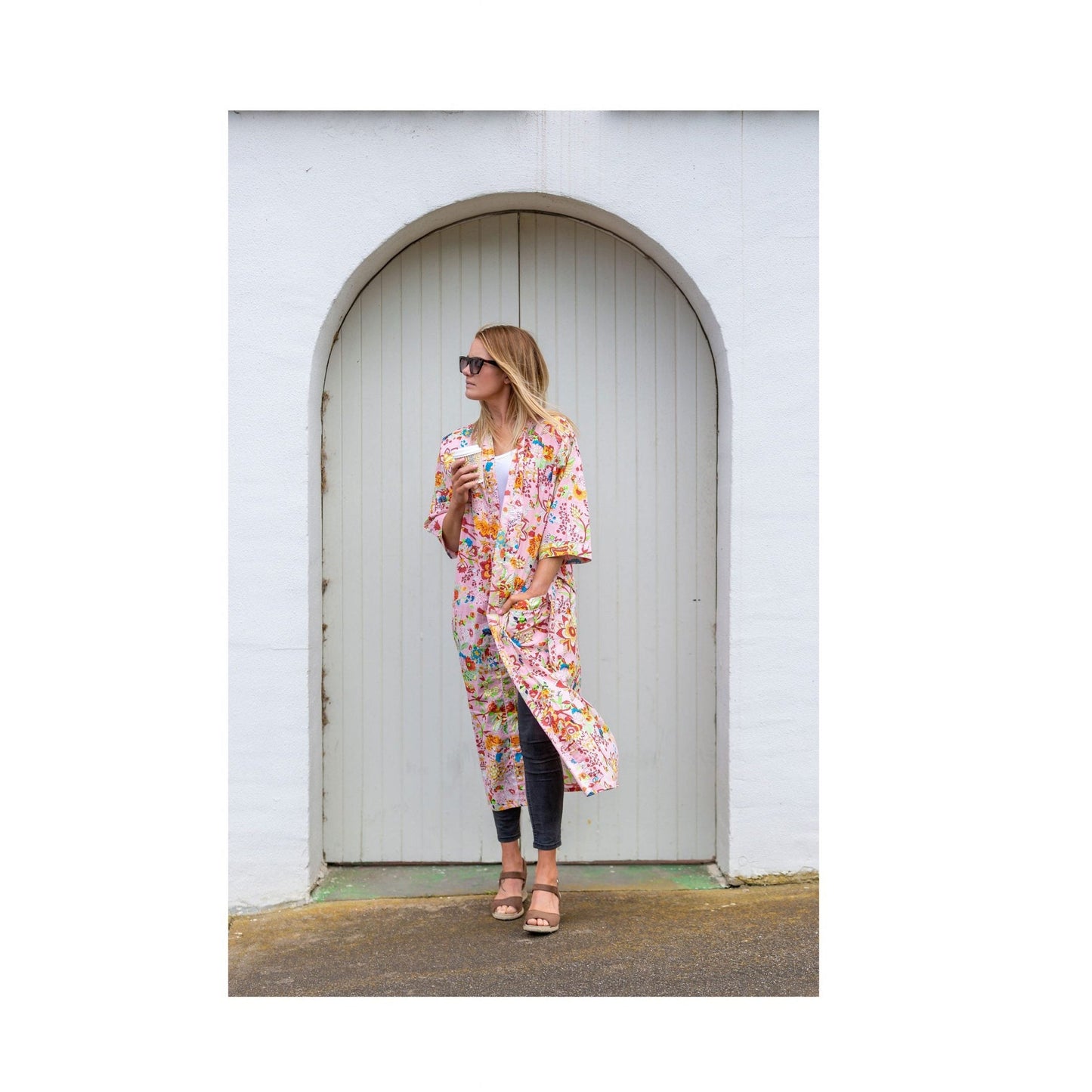 Peachy Petals Kimono – Bird of Paradise Print Lightweight Cotton Robe