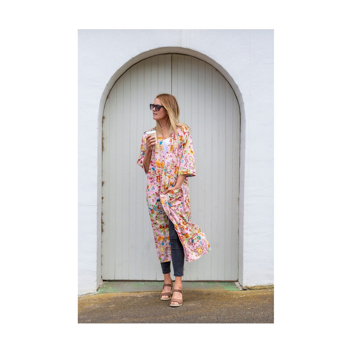 Peachy Petals Kimono – Bird of Paradise Print Lightweight Cotton Robe