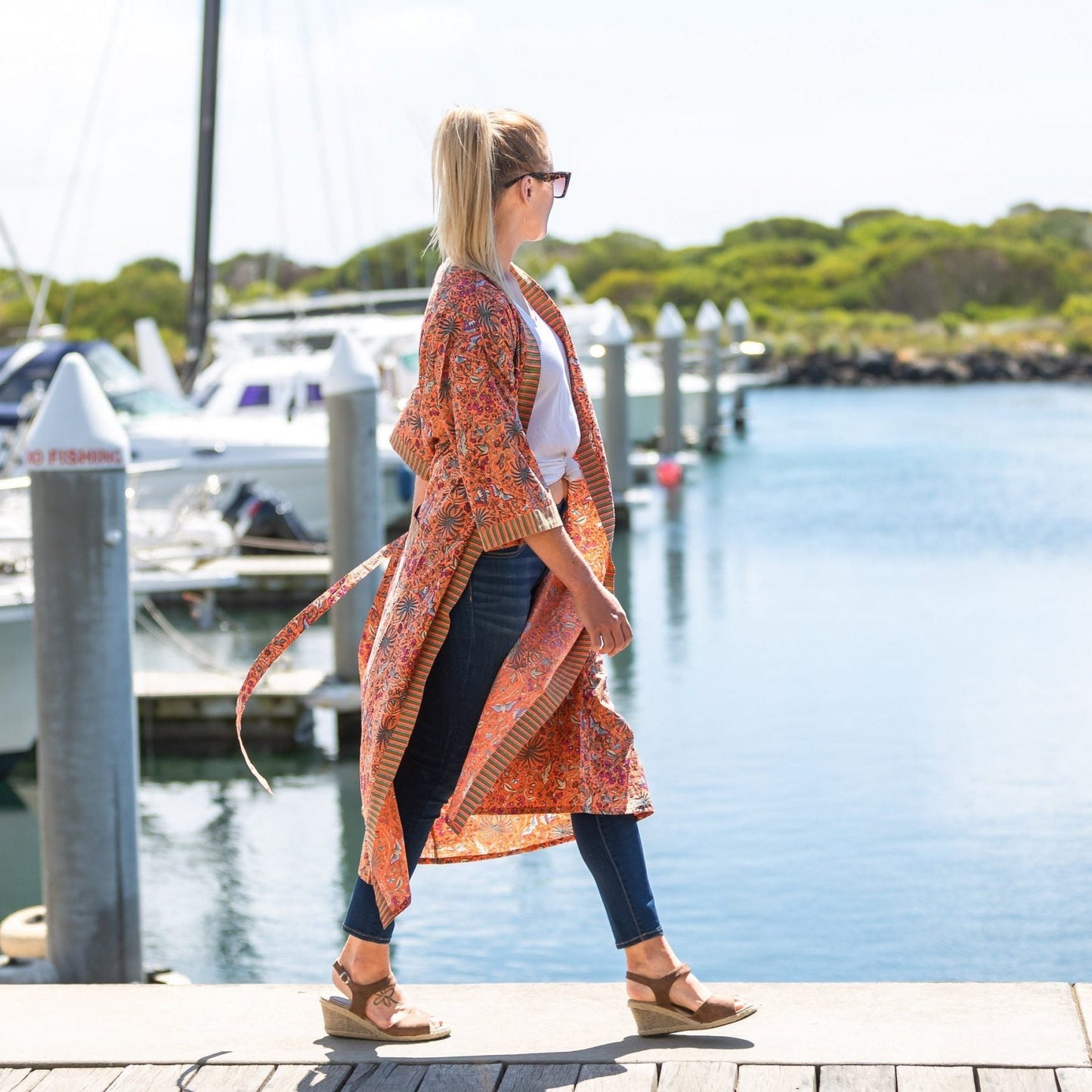 Grevillea Kimono – Hand-Printed Cotton Bathrobe, Lightweight & Versatile