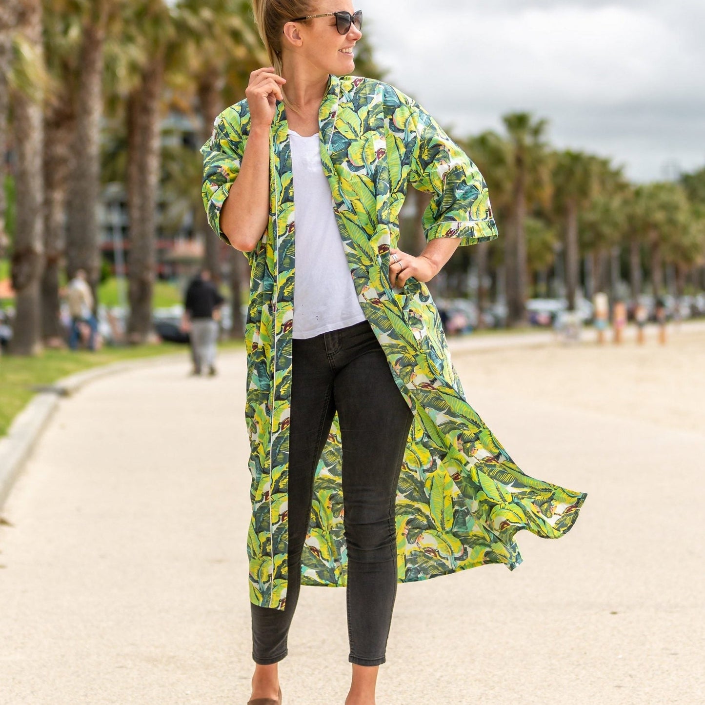 Jade Jungle Cotton Kimono – Frida Kahlo Inspired, Hand-Screened
