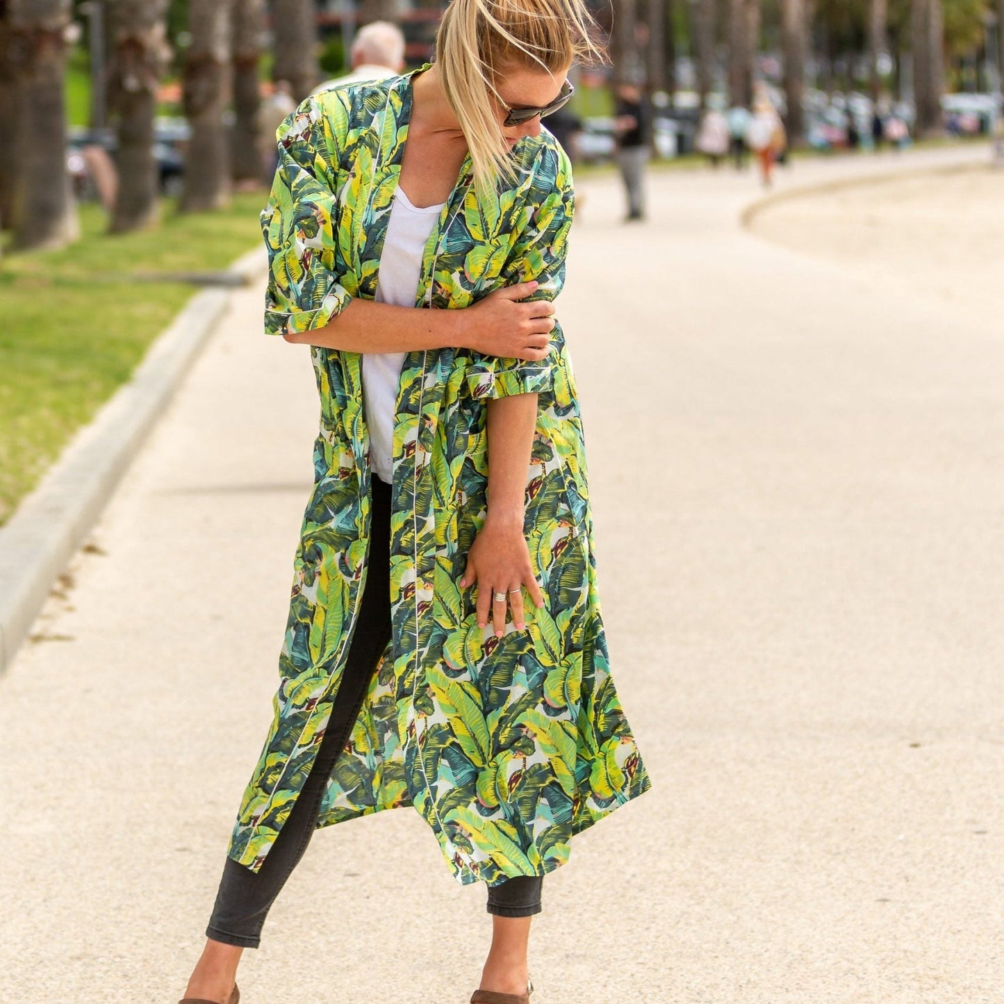 Jade Jungle Cotton Kimono – Frida Kahlo Inspired, Hand-Screened