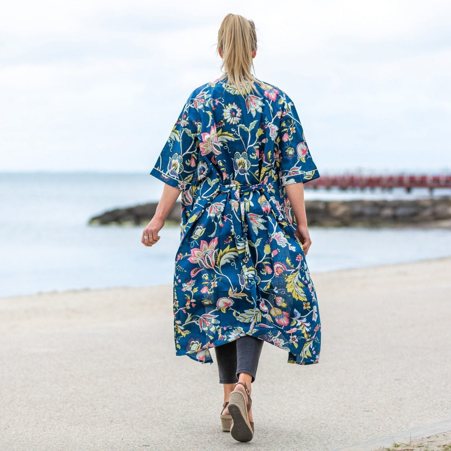 Blue Petals Cotton Kimono – Bird of Paradise Print