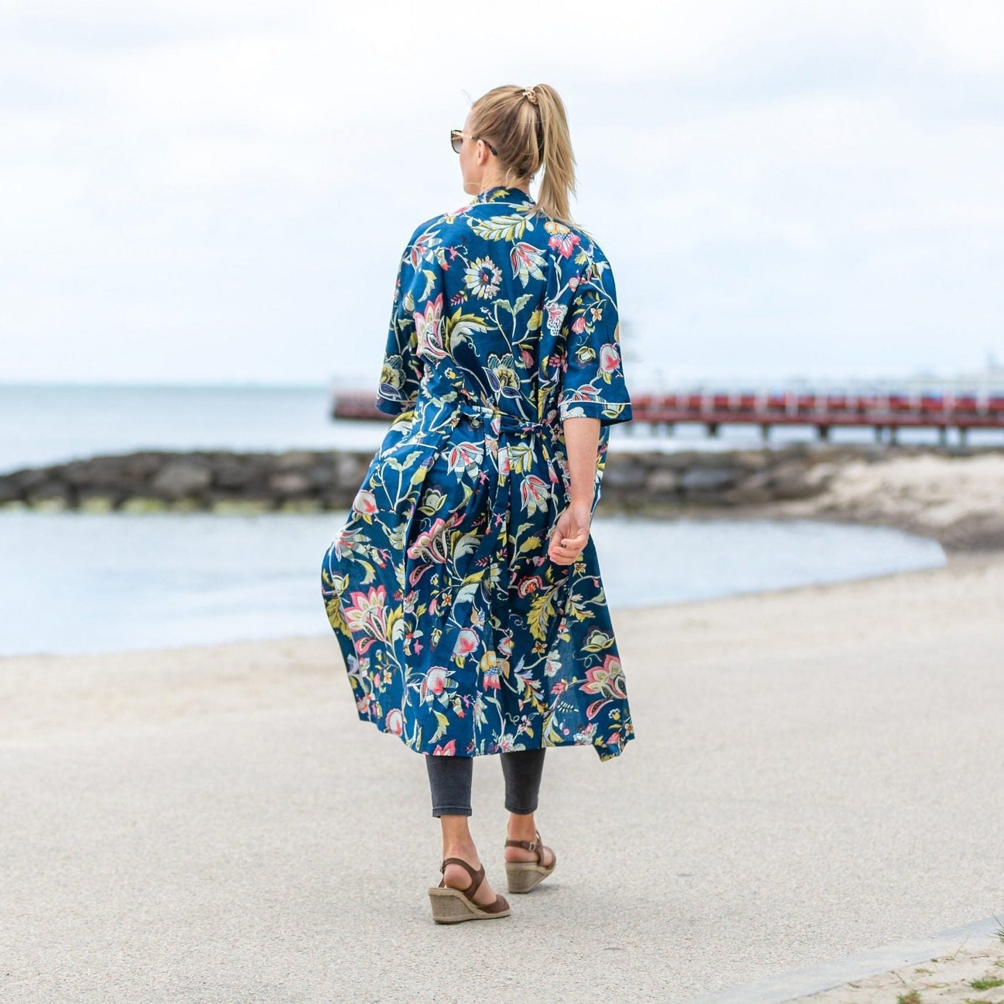 Blue Petals Cotton Kimono – Bird of Paradise Print