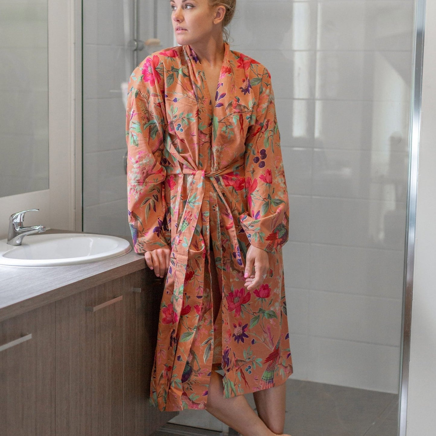 Sunset Birdsong Cotton Kimono – Frida Kahlo Inspired, Free Size