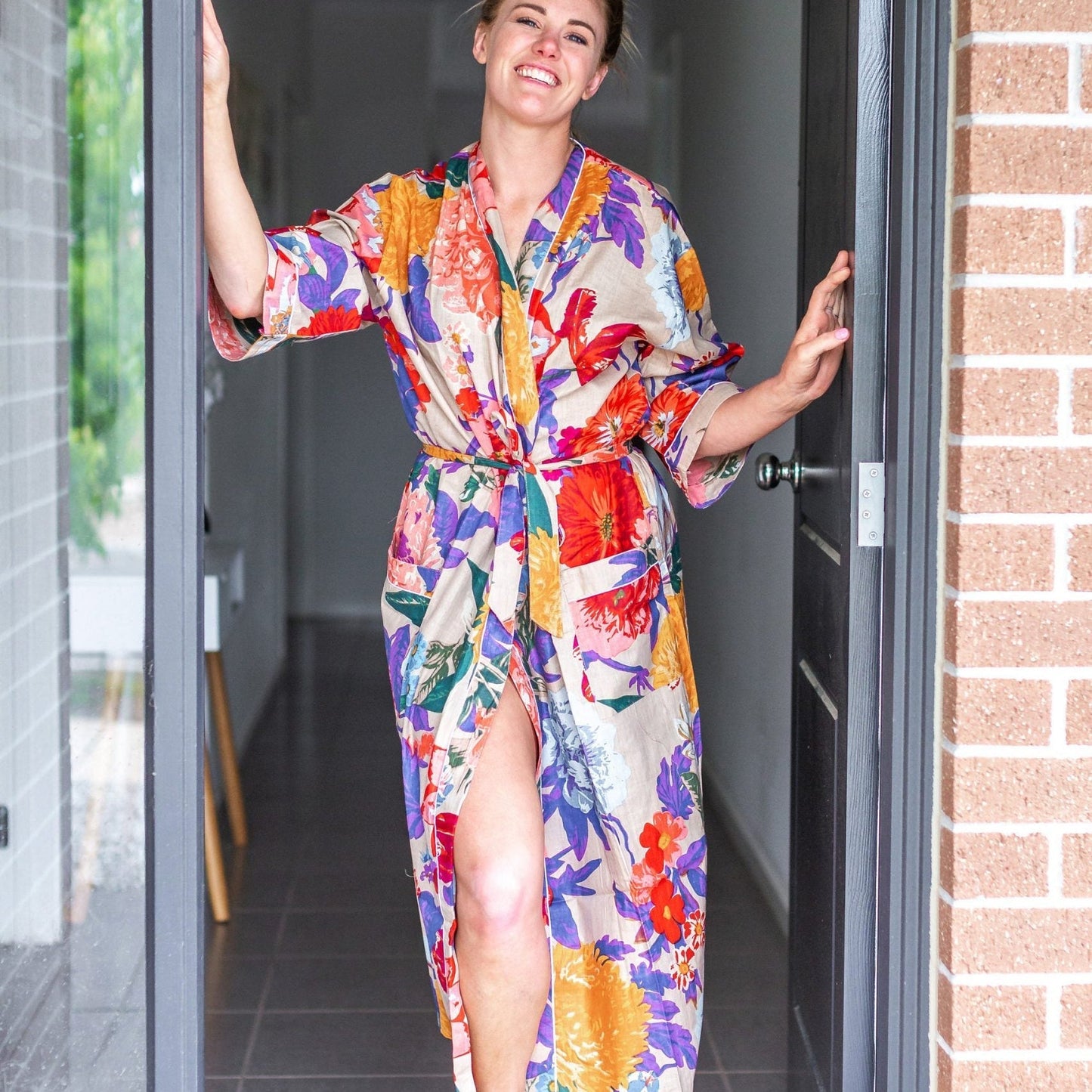 Morning Bloom Cotton Kimono – Frida Kahlo Inspired, Free Size