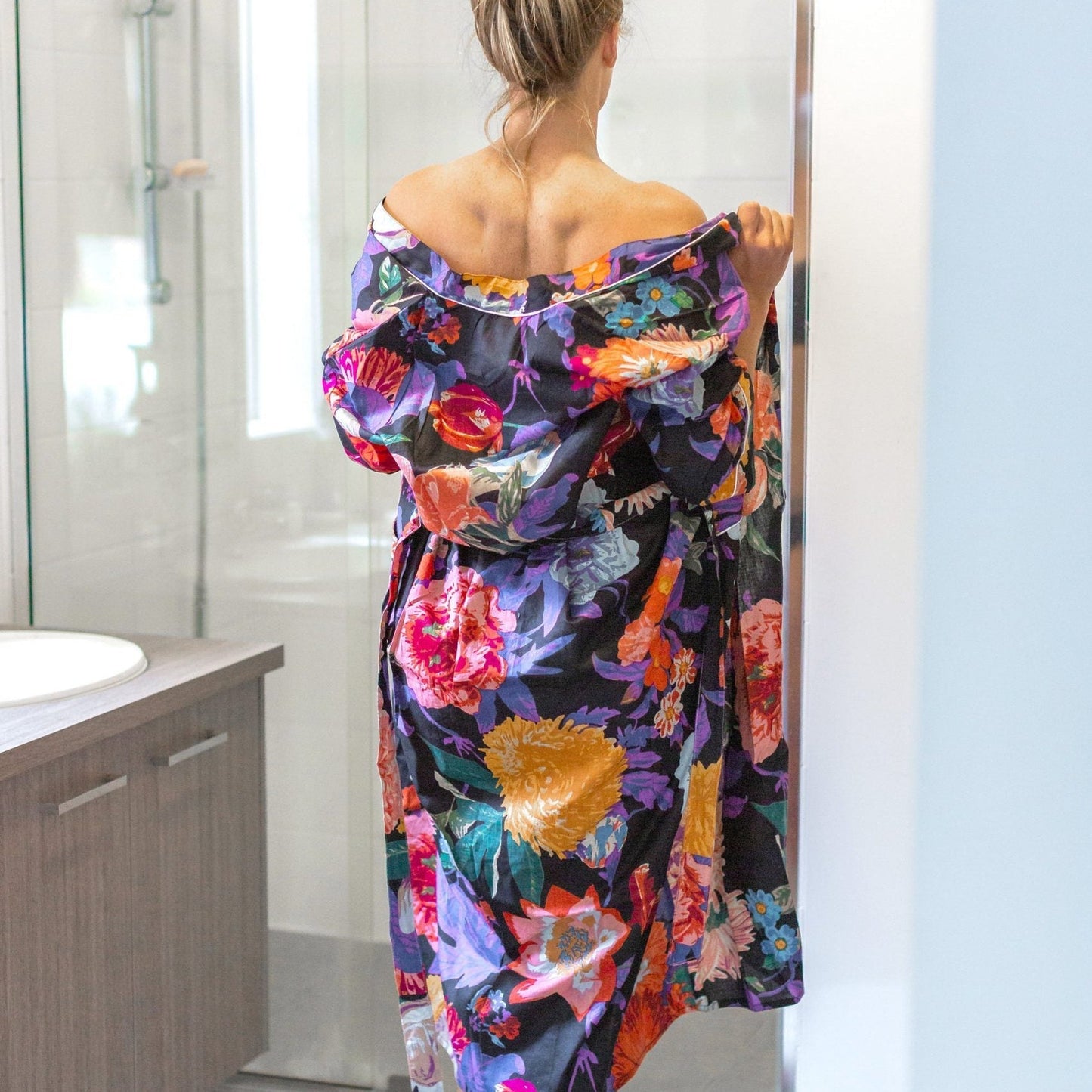 Midnight Bloom Cotton Kimono – Frida Kahlo Inspired, Free Size