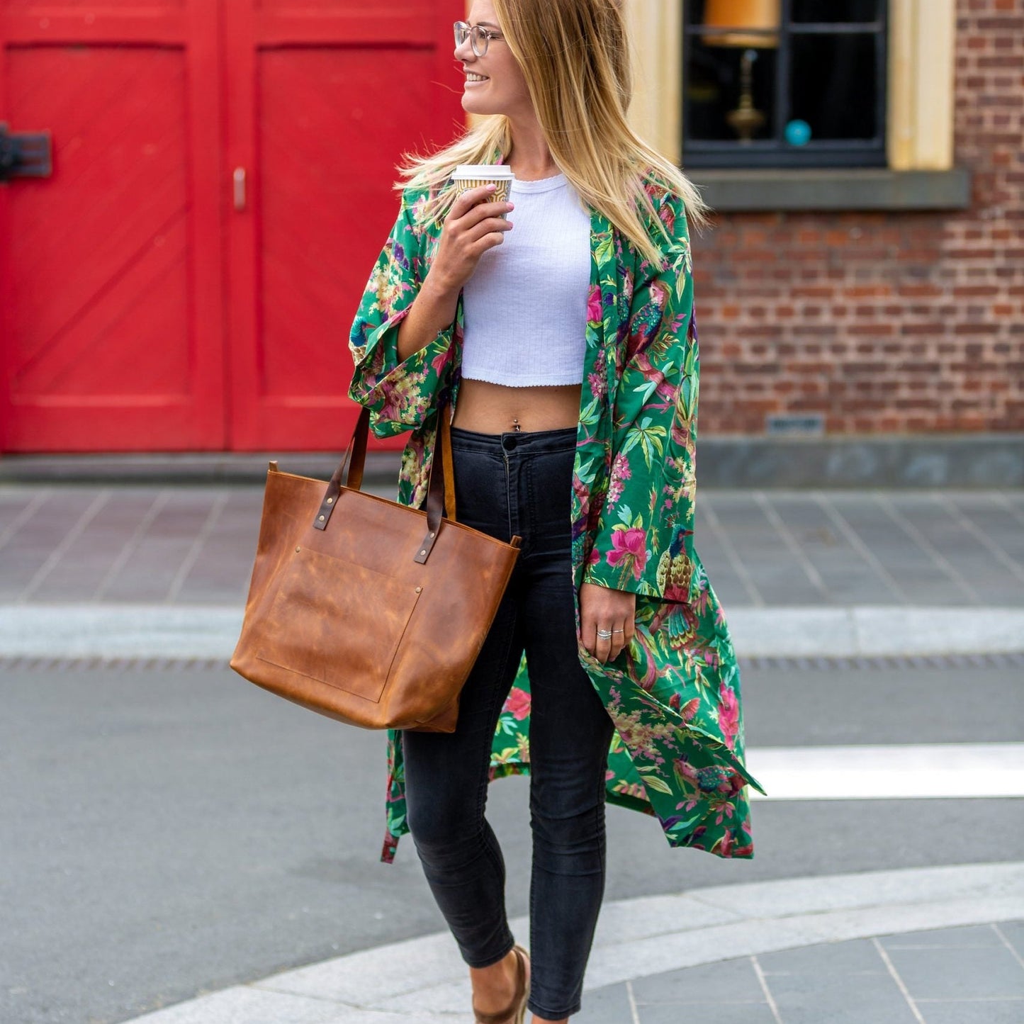 Emerald Foliage Kimono – Jungle Print Lightweight Cotton Robe