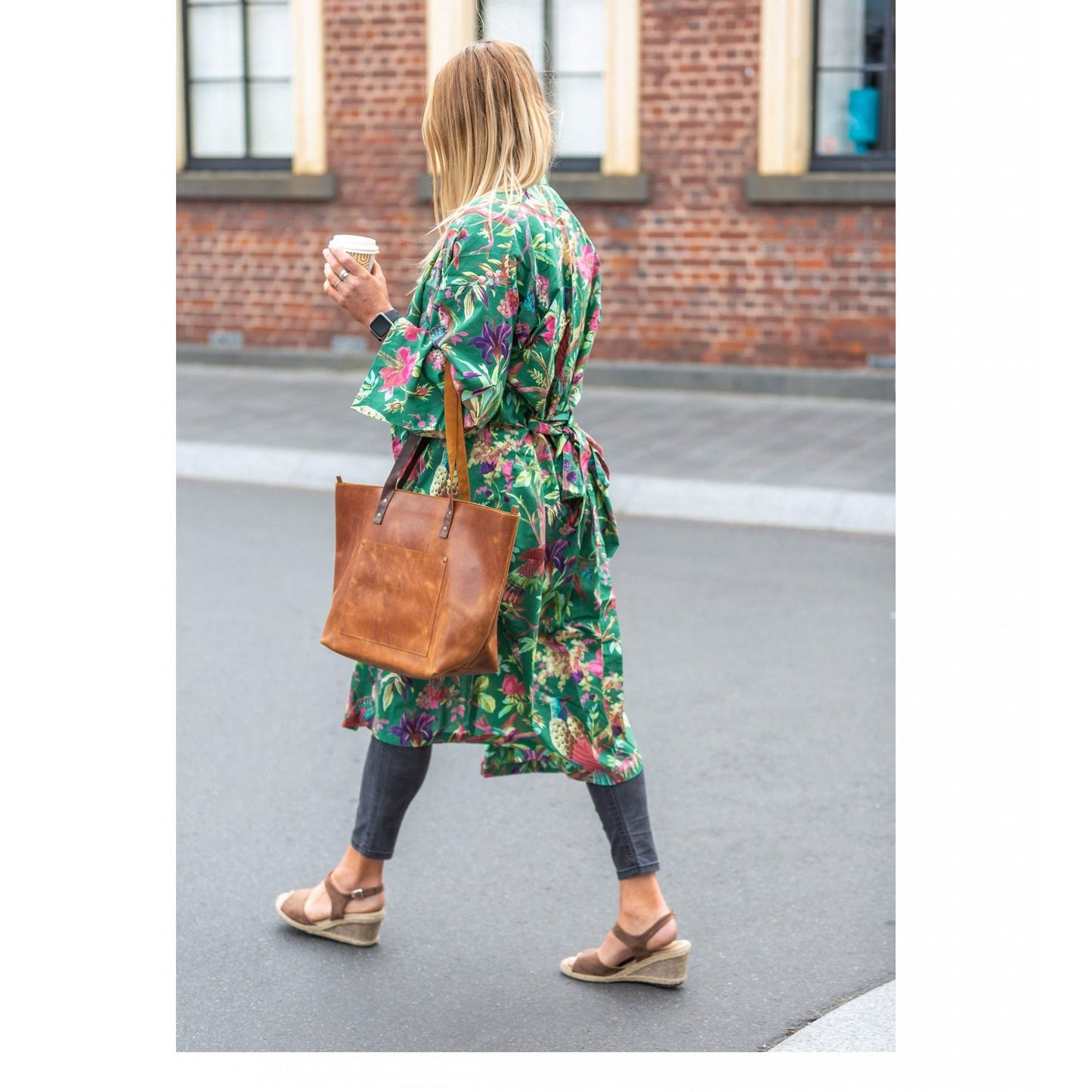Emerald Foliage Kimono – Jungle Print Lightweight Cotton Robe