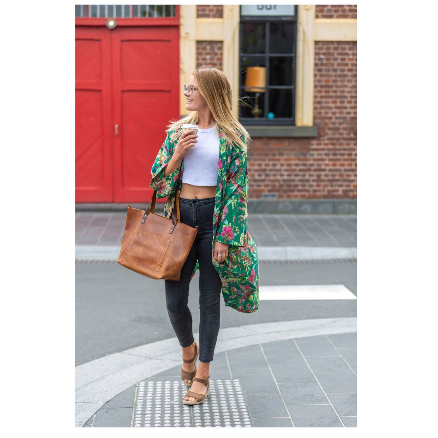 Emerald Foliage Kimono – Jungle Print Lightweight Cotton Robe