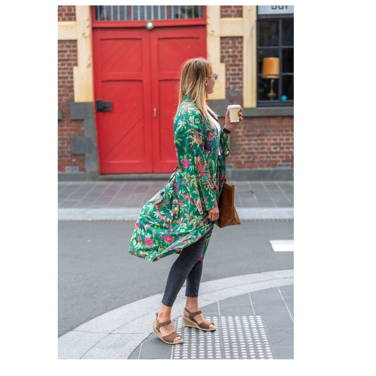 Emerald Foliage Kimono – Jungle Print Lightweight Cotton Robe