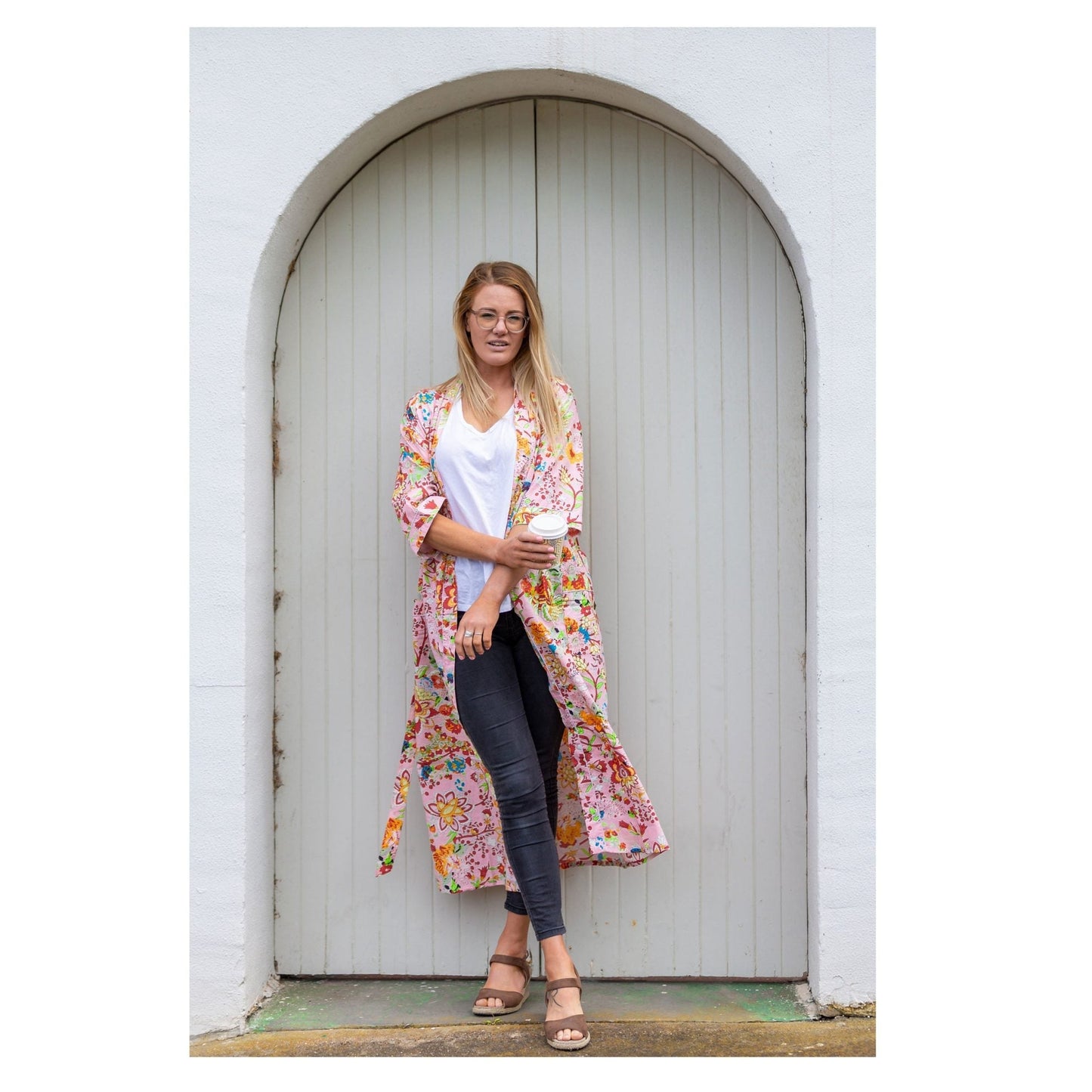 Peachy Petals Kimono – Bird of Paradise Print Lightweight Cotton Robe