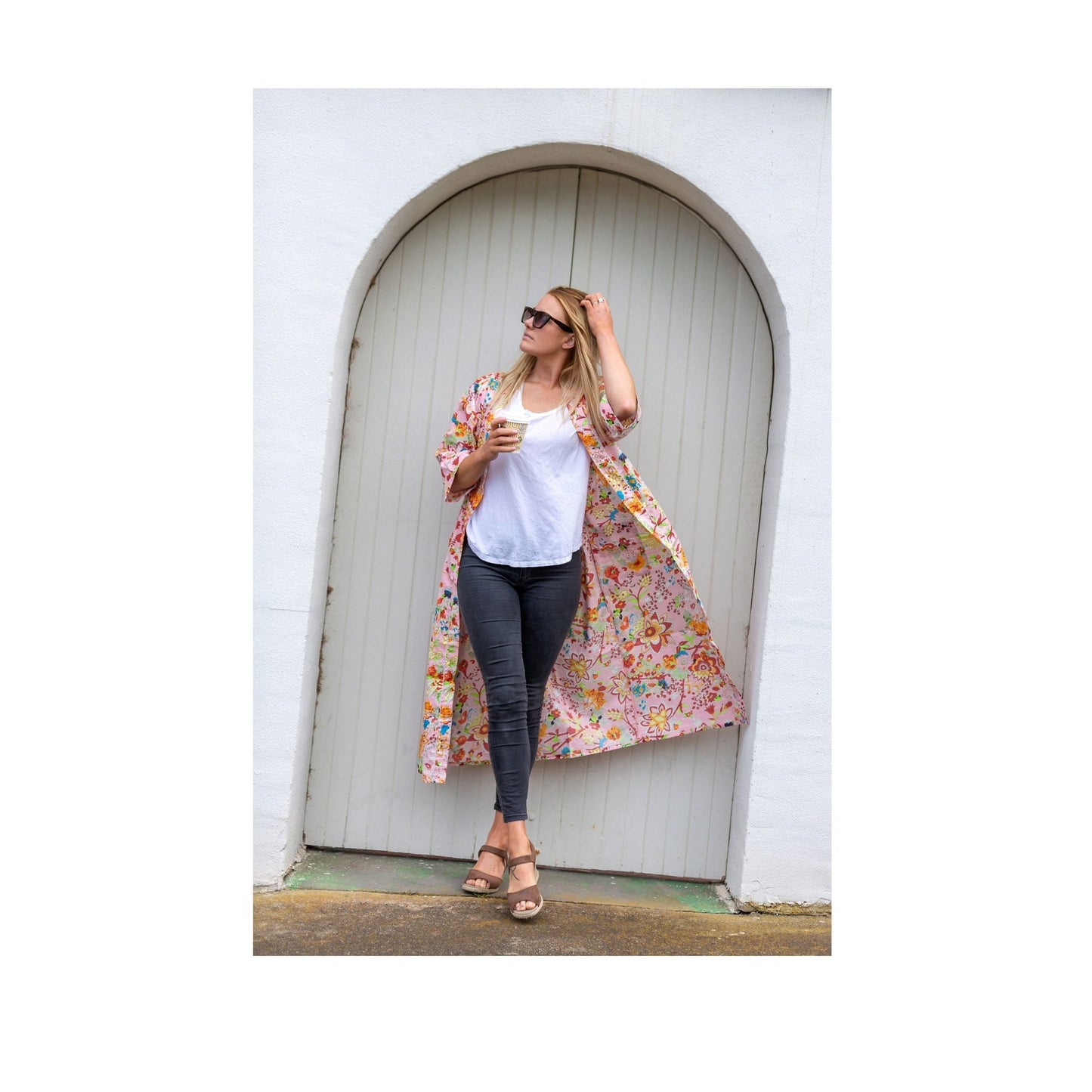 Peachy Petals Kimono – Bird of Paradise Print Lightweight Cotton Robe