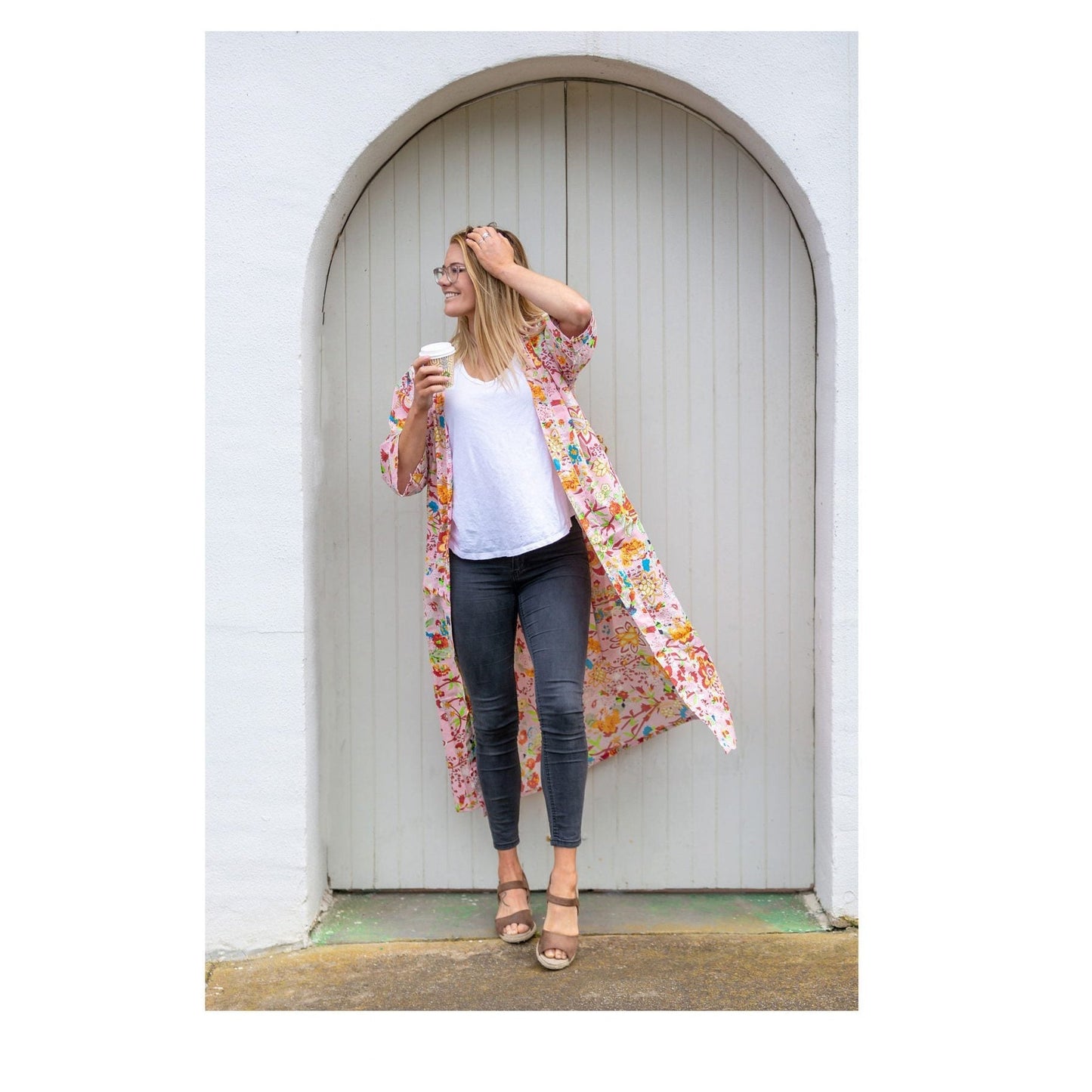 Peachy Petals Kimono – Bird of Paradise Print Lightweight Cotton Robe