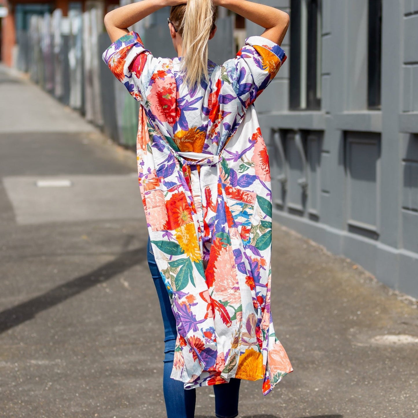 Bright Blanche Blooms Kimono – Bird of Paradise Print Cotton Robe