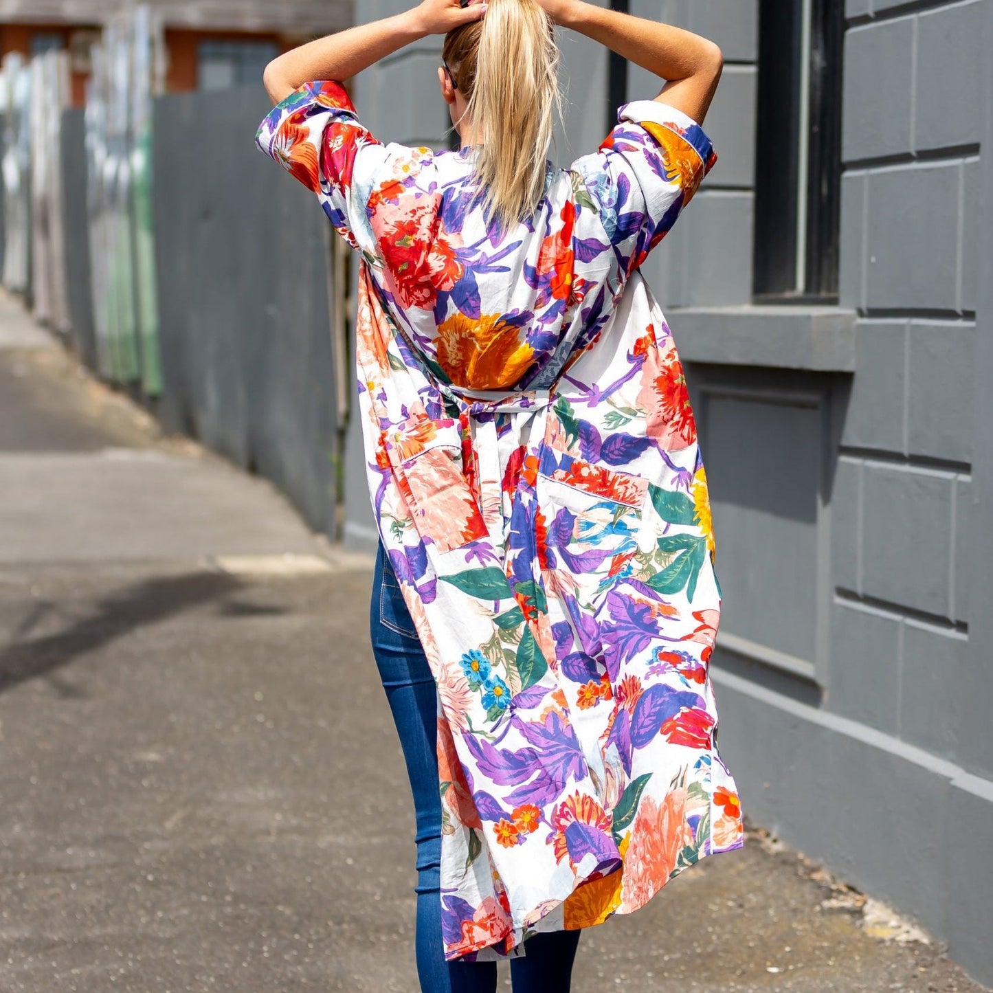 Bright Blanche Blooms Kimono – Bird of Paradise Print Cotton Robe