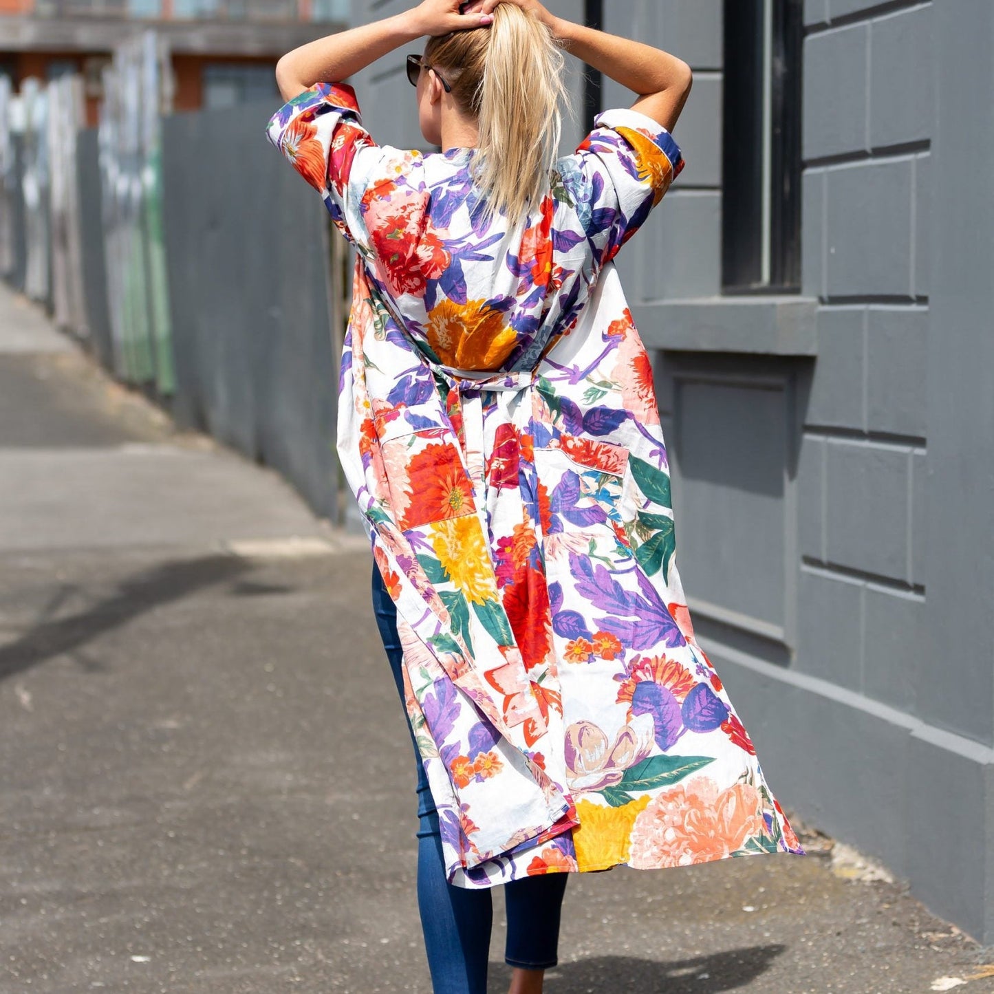Bright Blanche Blooms Kimono – Bird of Paradise Print Cotton Robe